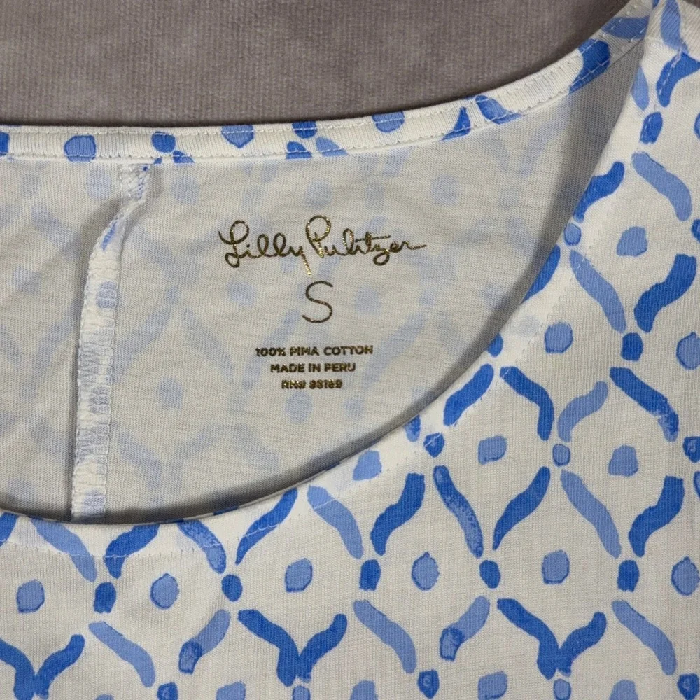 Lilly Pulitzer Pima Cotton Shift Dress Coral Mosaic Blue White Size S Sleeveless